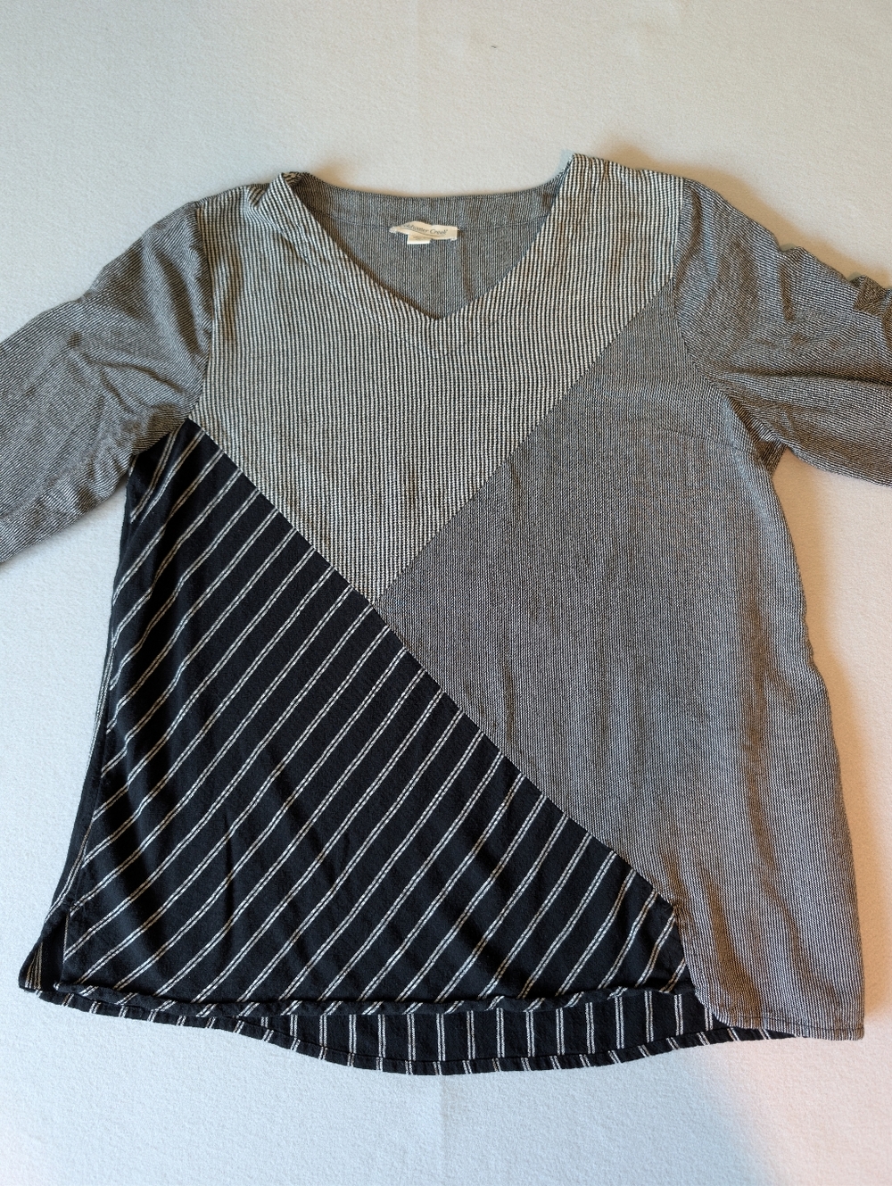 Artsy Patchwork Asymmetrical Top XL Avant Garde Minimalist Striped Gingham Tunic image 5